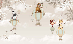 Tapet Personalizat Lumea Animalelor cu animale in echilibristica pe baloane cu aer cald - BALLOON TRICKS