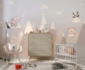 Tapet Personalizat Lumea Animalelor cu animalute printre muntii inalti inzapeziti  - PINK SNOWY PEAKS