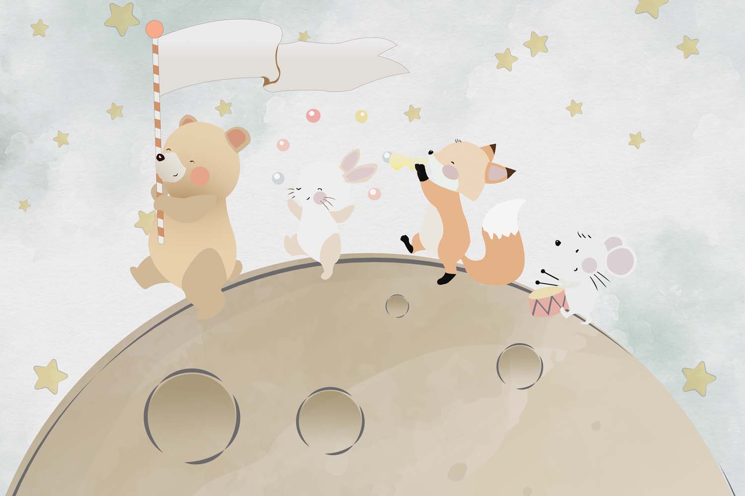 Tapet Personalizat Lumea Animalelor cu animalute cantand pe luna - SINGING ON THE MOON
