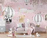 Tapet Personalizat Lumea Animalelor cu animalute exotice zburand peste muntii roz  - PINK MOUNTAIN TRAIL