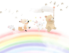 Tapet Personalizat Lumea Animalelor cu animalute cantand pe curcubeu - THE RAINBOW SONG