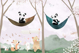 Tapet Personalizat Lumea Animalelor cu panda in hamace si animale cantand prin padure  - THE PANDA SONG