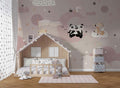 Tapet Personalizat Lumea Animalelor cu animalute pe cerul instelat roz - ROMANTIC MOON