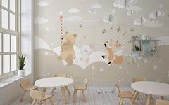 Tapet Personalizat Lumea Animalelor cu animale cantand pe dealuri instelate  - STARRY SONG