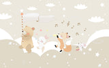 Tapet Personalizat Lumea Animalelor cu animale cantand pe dealuri instelate  - STARRY SONG