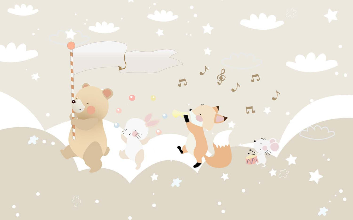 Tapet Personalizat Lumea Animalelor cu animale cantand pe dealuri instelate  - STARRY SONG