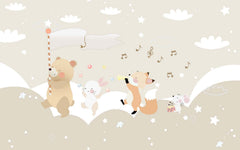 Tapet Personalizat Lumea Animalelor cu animale cantand pe dealuri instelate  - STARRY SONG