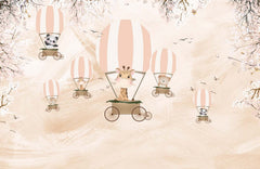 Tapet Personalizat Lumea Animalelor cu animalute in baloane cu aer cald pe un fundal texturat crem - BEIGE PLASTER SKY BALLOONS