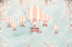 Tapet Personalizat Lumea Animalelor cu animalute in baloane cu aer cald pe un fundal texturat albastru - BLUE PLASTER SKY BALLOONS
