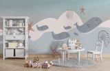 Tapet Personalizat Lumea Animalelor  cu balene si pui de balene in valurile marii  - LITTLE WHALES