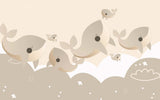 Tapet Personalizat Lumea Animalelor cu balene bej  - BEIGE WHALES