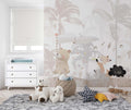 Tapet Personalizat Lumea Animalelor cu animale cantand printre palmierii bej  - BEIGE PALMS LYRICS