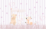 Tapet Personalizat Lumea Animalelor cu animalute cantand pe fundal in dugi si stelute roz  - STARRY PINK STRIPES