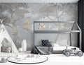Tapet Personalizat Lumea Animalelor cu animale pe franghie prin padurea gri  - WARM GREY FOREST