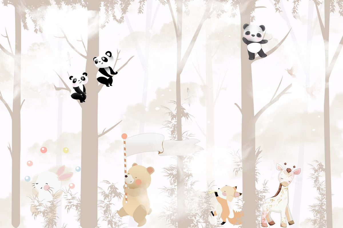 Tapet Personalizat Lumea Animalelor cu ursi panda in copaci  - PANDA BEARS