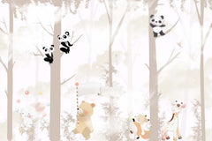 Tapet Personalizat Lumea Animalelor cu ursi panda in copaci  - PANDA BEARS