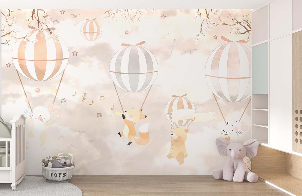 Tapet Personalizat Lumea Animalelor cu animale cantand in baloane cu aer cald  - BLISSFULLY SINGING