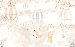 Tapet Personalizat Lumea Animalelor cu animale cantand in baloane cu aer cald  - BLISSFULLY SINGING