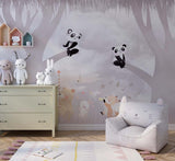 Tapet Personalizat Lumea Animalelor cu ursi panda in copaci in nuante de mov  - PANDA LOVE SONG