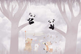 Tapet Personalizat Lumea Animalelor cu ursi panda in copaci in nuante de mov  - PANDA LOVE SONG