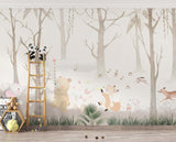 Tapet Personalizat Lumea Animalelor cu animale cantand prin padurea cu copaci  - HAPPY FOREST
