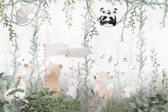 Tapet Personalizat Lumea Animalelor cu animale cantand prin vegetatia din jungla  - HAPPY JUNGLE