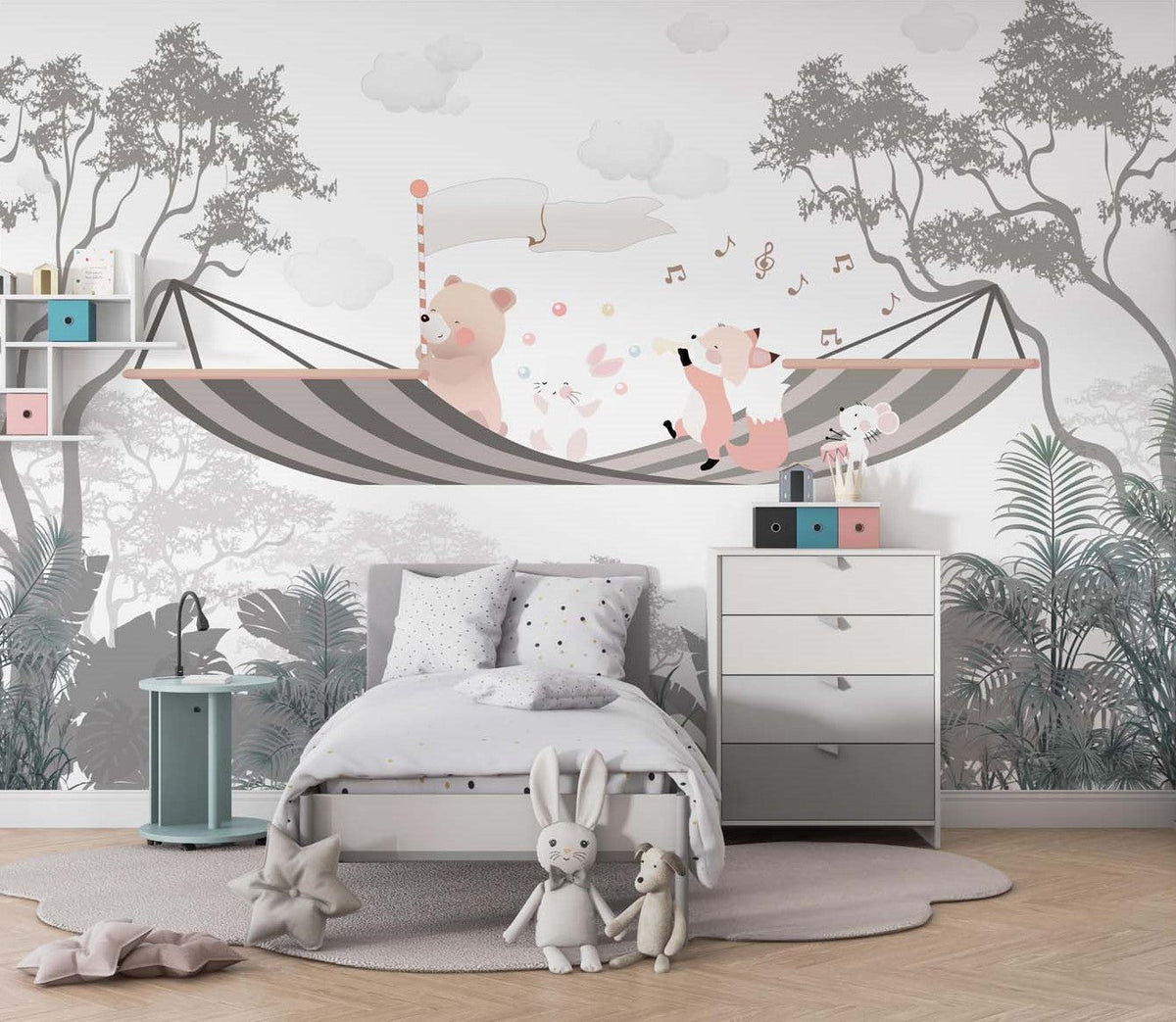 Tapet Personalizat Lumea Animalelor cu animale cantand intr-un hamac mare  - THE BIG HAMMOCK
