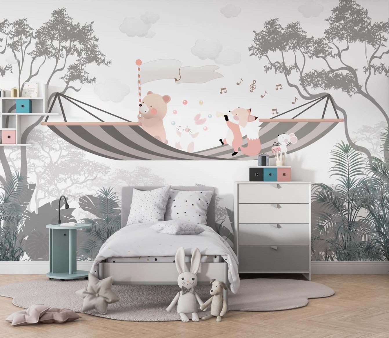Tapet Personalizat Lumea Animalelor cu animale cantand intr-un hamac mare  - THE BIG HAMMOCK