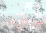 Tapet Personalizat Lumea Animalelor cu animalute prin padurea tropicala in nuante vibrante - HAWAII ANIMALS