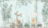Tapet Personalizat Lumea Animalelor cu animalute in trenulet prin padurea de bambusi  - BAMBOO FOREST ANIMALS