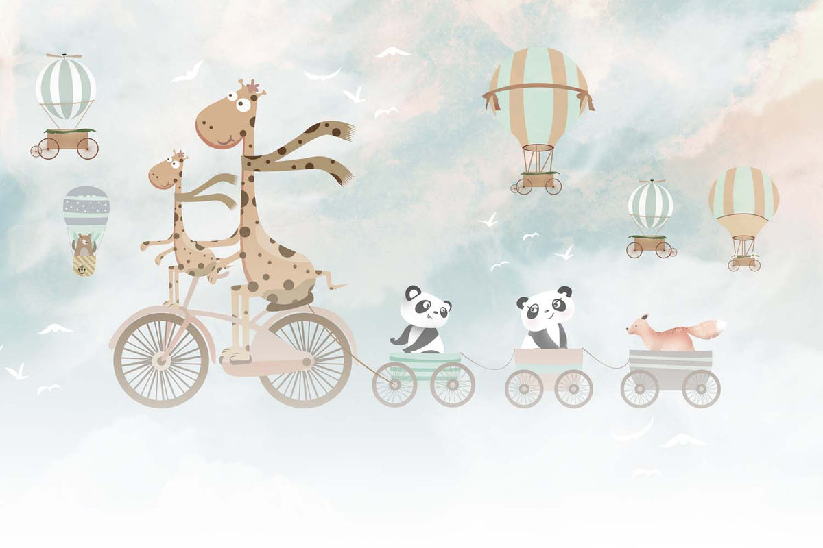 Tapet Personalizat Lumea Animalelor cu animale in trenulet prin cerul desertic - DESERT SKY