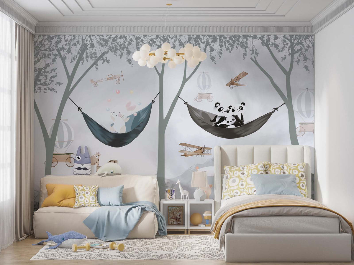 Tapet Personalizat Lumea Animalelor cu animale exotice in hamace intr-un peisaj montan - HAMMOCK PARTY