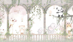 Tapet Personalizat Lumea Animalelor cu animale din jungla si ruine cu arcade si vegetatie - JUNGLE COLUMNS