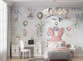 Tapet Personalizat Lumea Animalelor cu animale agatate in zbor de baloane colorate  - BALLOON FLYING ANIMALS