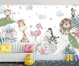 Tapet Personalizat Lumea Animalelor cu ilustratie cu animale dormind pe frunzele de palmier  - SLEEPING ANIMALS