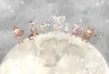 Tapet Personalizat Lumea Animalelor cu trupa muzicala de animale pe luna in stil watercolor - THE MOON BAND