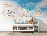Tapet Personalizat Lumea Animalelor cu animalute pe franghie deasupra norilor si a cerului senin - HAPPY OVER CLOUDS