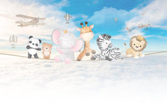 Tapet Personalizat Lumea Animalelor cu animalute pe franghie deasupra norilor si a cerului senin - HAPPY OVER CLOUDS