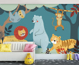 Tapet Personalizat Lumea Animalelor cu animale ilustrate in jungla in stil boho  - BOHO AMAZON