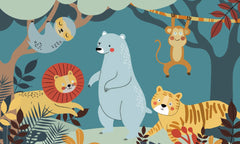 Tapet Personalizat Lumea Animalelor cu animale ilustrate in jungla in stil boho  - BOHO AMAZON