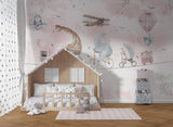 Tapet Personalizat Lumea Animalelor cu animale pe bicicleta mergand pe franghie cu cosulet de flori  - PINK FLOWER DELIVERY