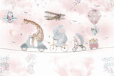 Tapet Personalizat Lumea Animalelor cu animale pe bicicleta mergand pe franghie cu cosulet de flori  - PINK FLOWER DELIVERY