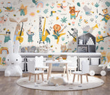 Tapet Personalizat Lumea Animalelor cu animale cantand la instrumente muzicale in ilustratie pattern  - ANIMAL'S BAND PATTERN