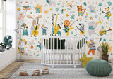 Tapet Personalizat Lumea Animalelor cu animale cantand la instrumente muzicale in ilustratie pattern  - ANIMAL'S BAND PATTERN