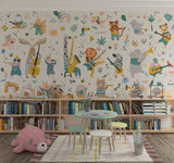 Tapet Personalizat Lumea Animalelor cu animale cantand la instrumente muzicale in ilustratie pattern  - ANIMAL'S BAND PATTERN