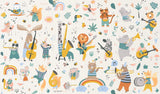 Tapet Personalizat Lumea Animalelor cu animale cantand la instrumente muzicale in ilustratie pattern  - ANIMAL'S BAND PATTERN