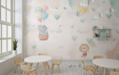 Tapet Personalizat Lumea Animalelor cu animalute si baloane in forma de inima - HEART BALLOONS