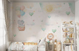 Tapet Personalizat Lumea Animalelor cu animalute si baloane in forma de inima - HEART BALLOONS