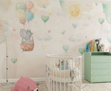 Tapet Personalizat Lumea Animalelor cu animalute si baloane in forma de inima - HEART BALLOONS