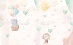 Tapet Personalizat Lumea Animalelor cu animalute si baloane in forma de inima - HEART BALLOONS